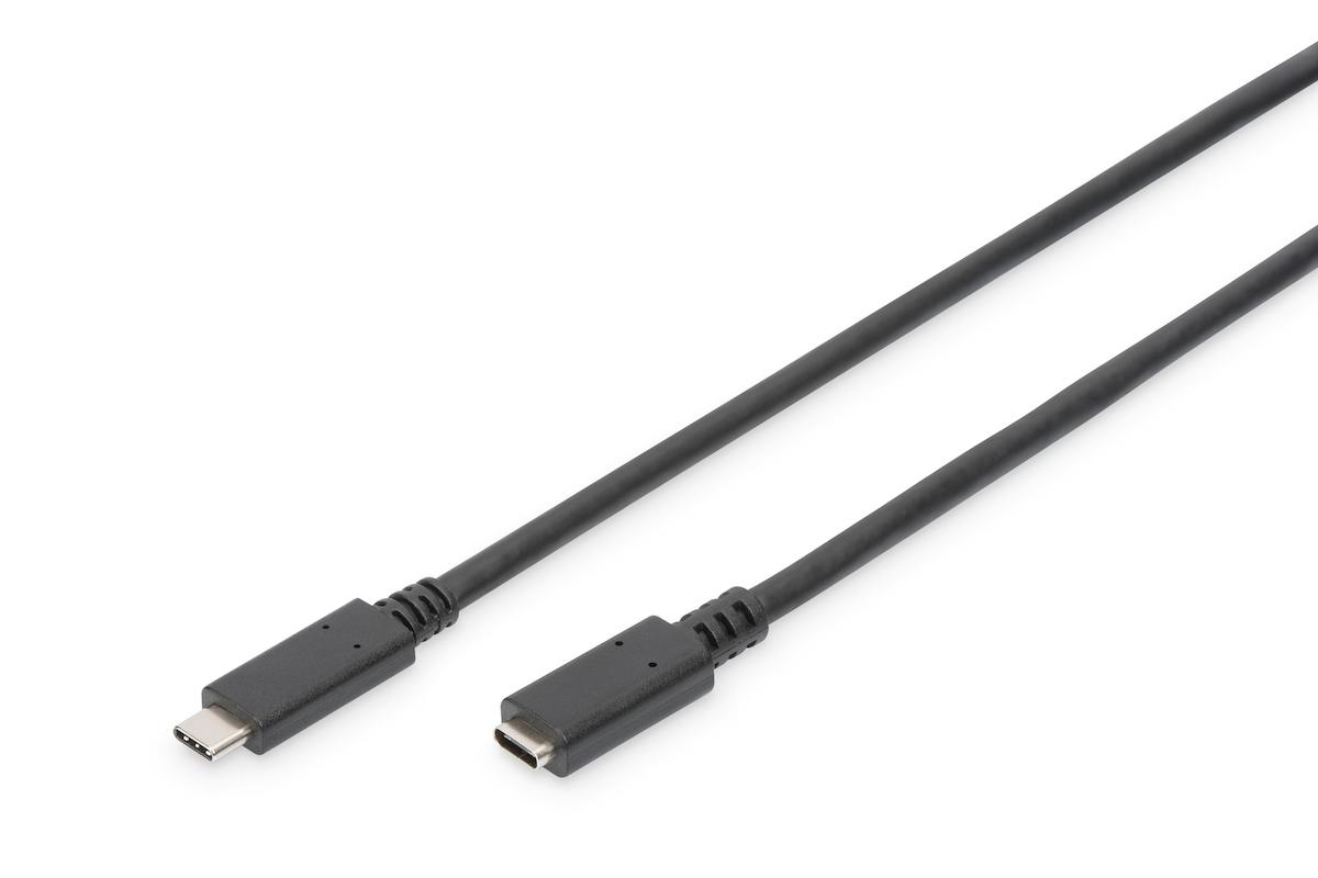 AK-300210-020-S USB Tip C™ Uzatma Kablosu, Tip C Erkek <-> Tip C Dişi, 2 metre, 3A, 480MB, 2.0 Versiyon, CE, siyah renk