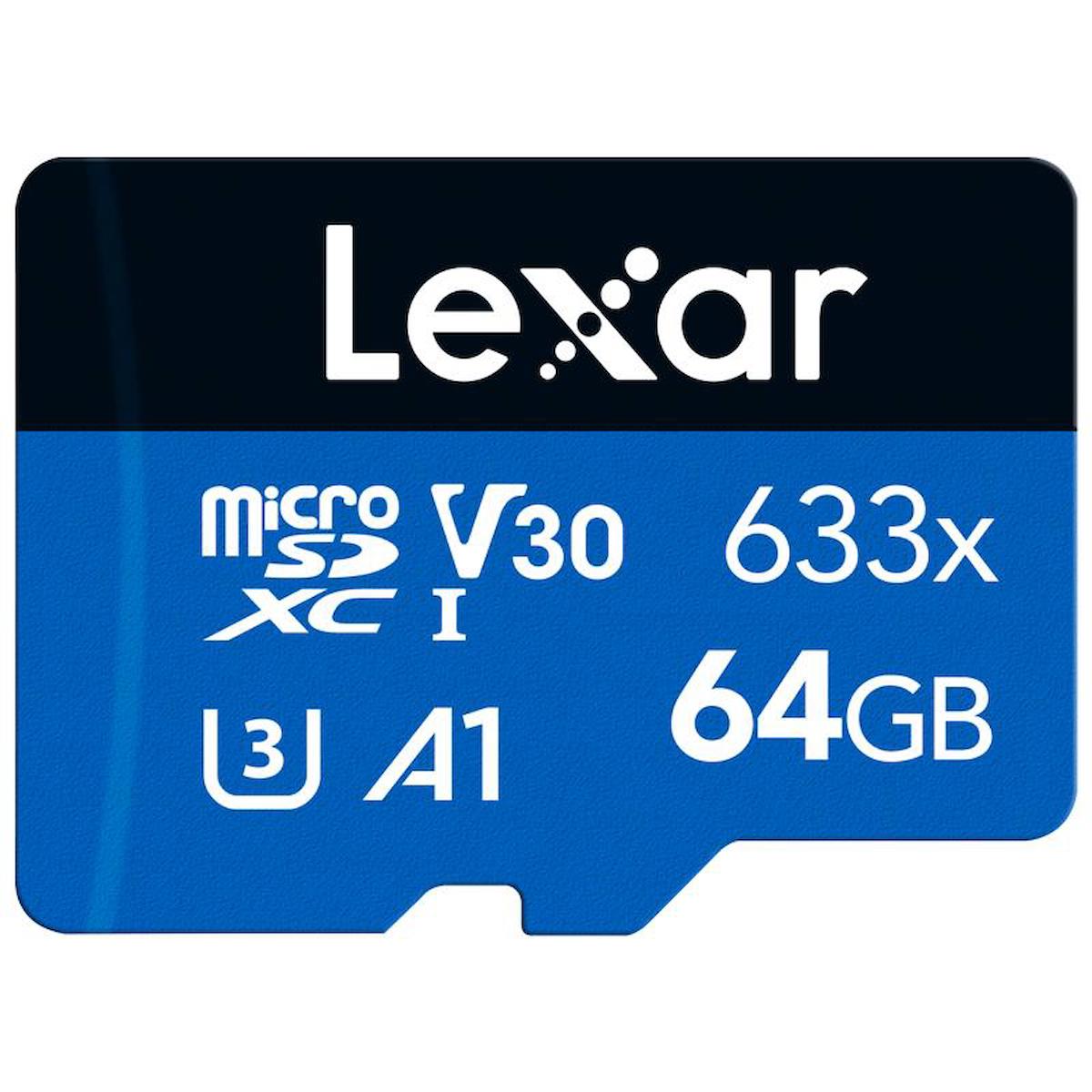 64GB LEXAR LSDMI64GBB633A 633X MICROSDXC HIGH-PERFORMANCE C10 A1 V30 U3 HAFIZA KARTI