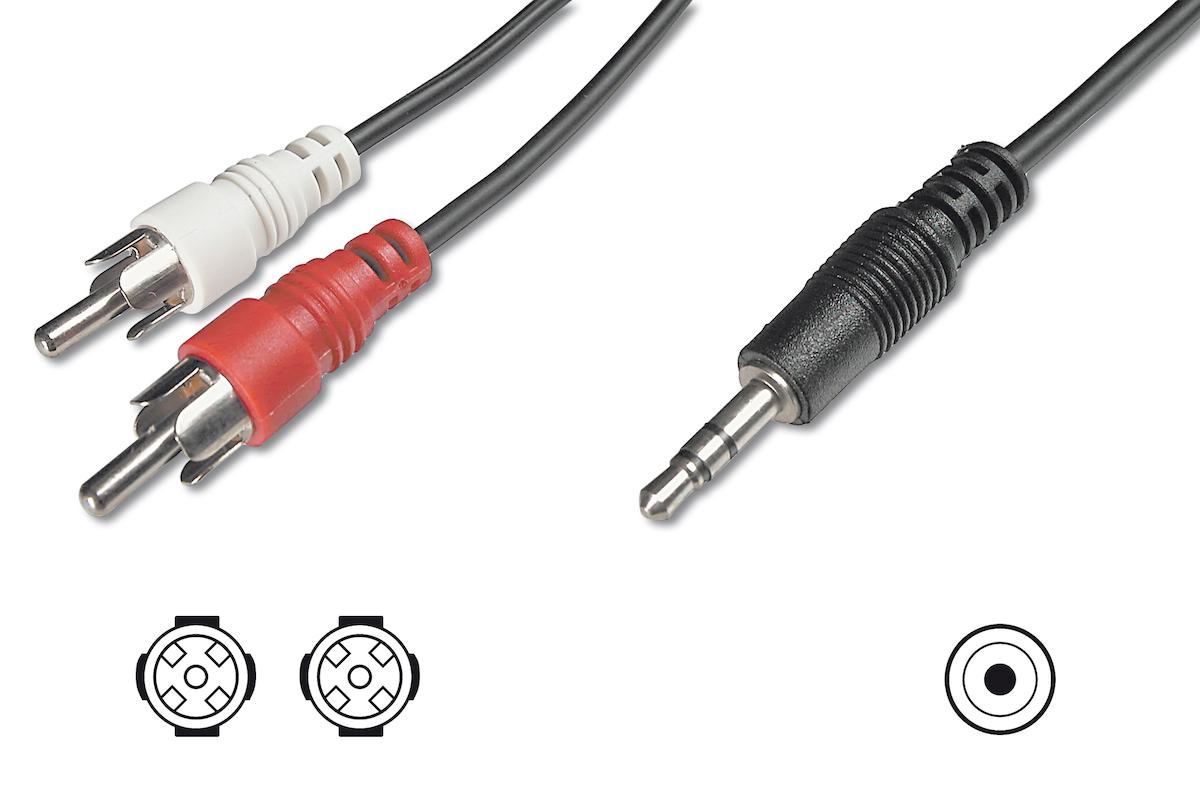 AK-510300-015-S Audio Kablosu, 1 x stereo 3,5 mm erkek <> 2 x RCA erkek, 1.50 metre, CCS, 2x0.10/10, zırhlı, siyah renk