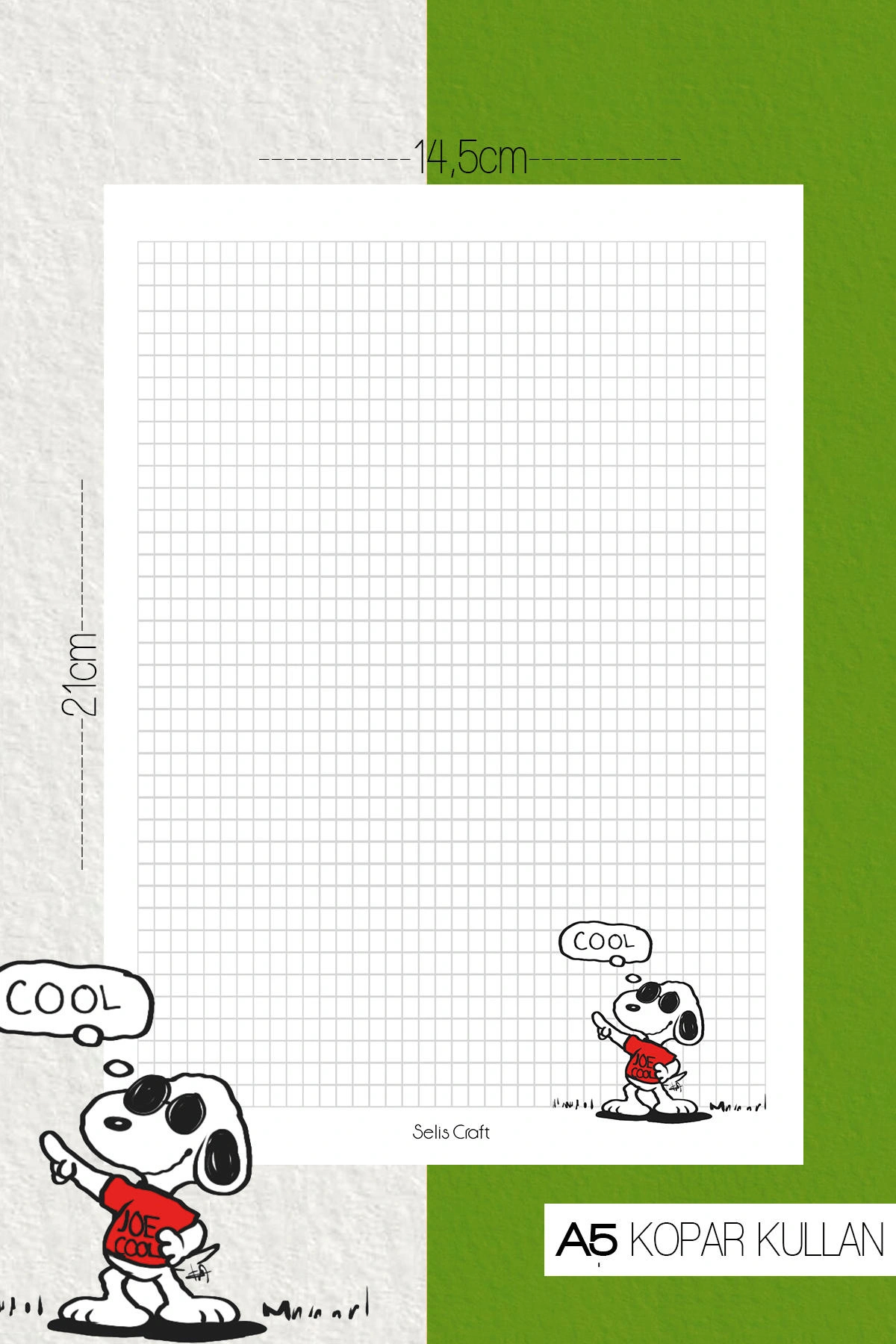 Snoopy Desenli Kareli Notepad 05 Günlük Planlayıcı, Defter, To Do List, Not Defteri, Ajanda