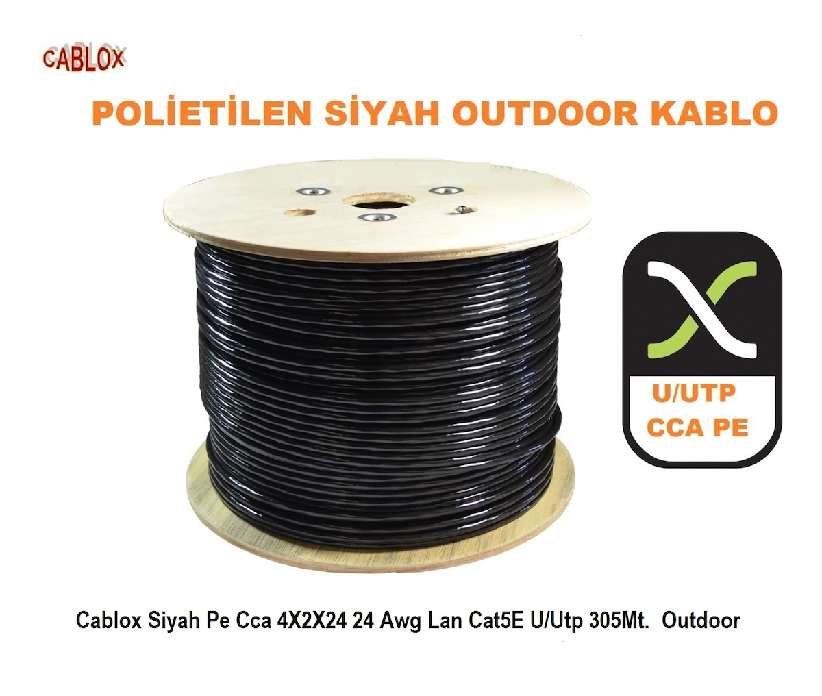 Cablox Siyah Pe Cca 4X2X24 24 Awg Lan Cat5E U/Utp 305Mt. Outdoor 