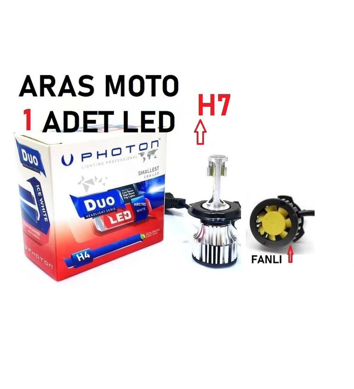 Motosiklet H7 Photon Fanlı Xenon Led Ampül 12-24 V (Duo Soğutucu Fanlı Model) 1 Adet_Supermoto