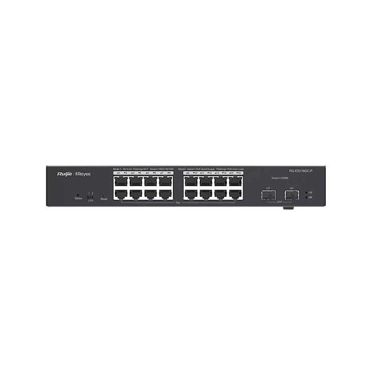 REYEE RG-ES218GC-P 16 PORT GIGABIT +2XGB SFP UPLINK CLOUD YONETILEBILIR 240W POE SWITCH