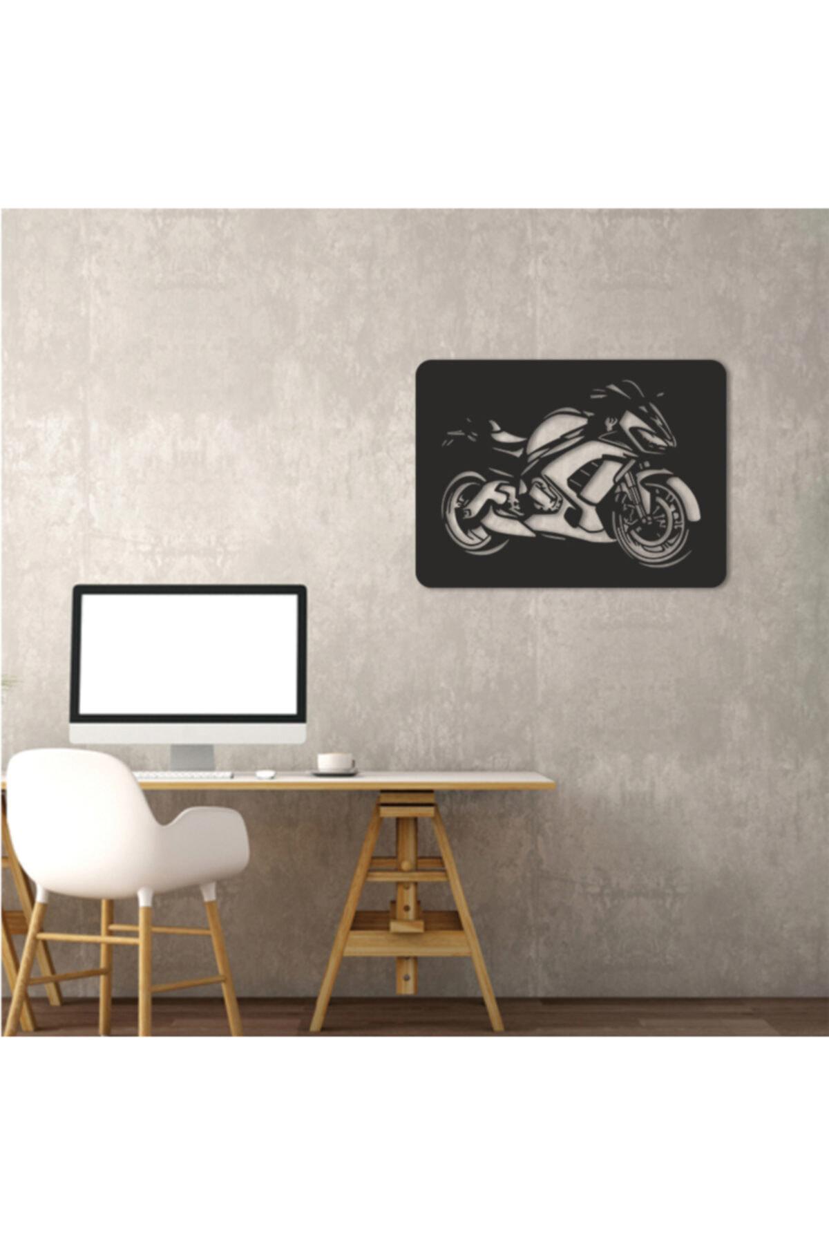 Üç Boyutlu Ahşap Tablo Racıng Moto Figürü Duvar Dekorasyonu 50 X 70