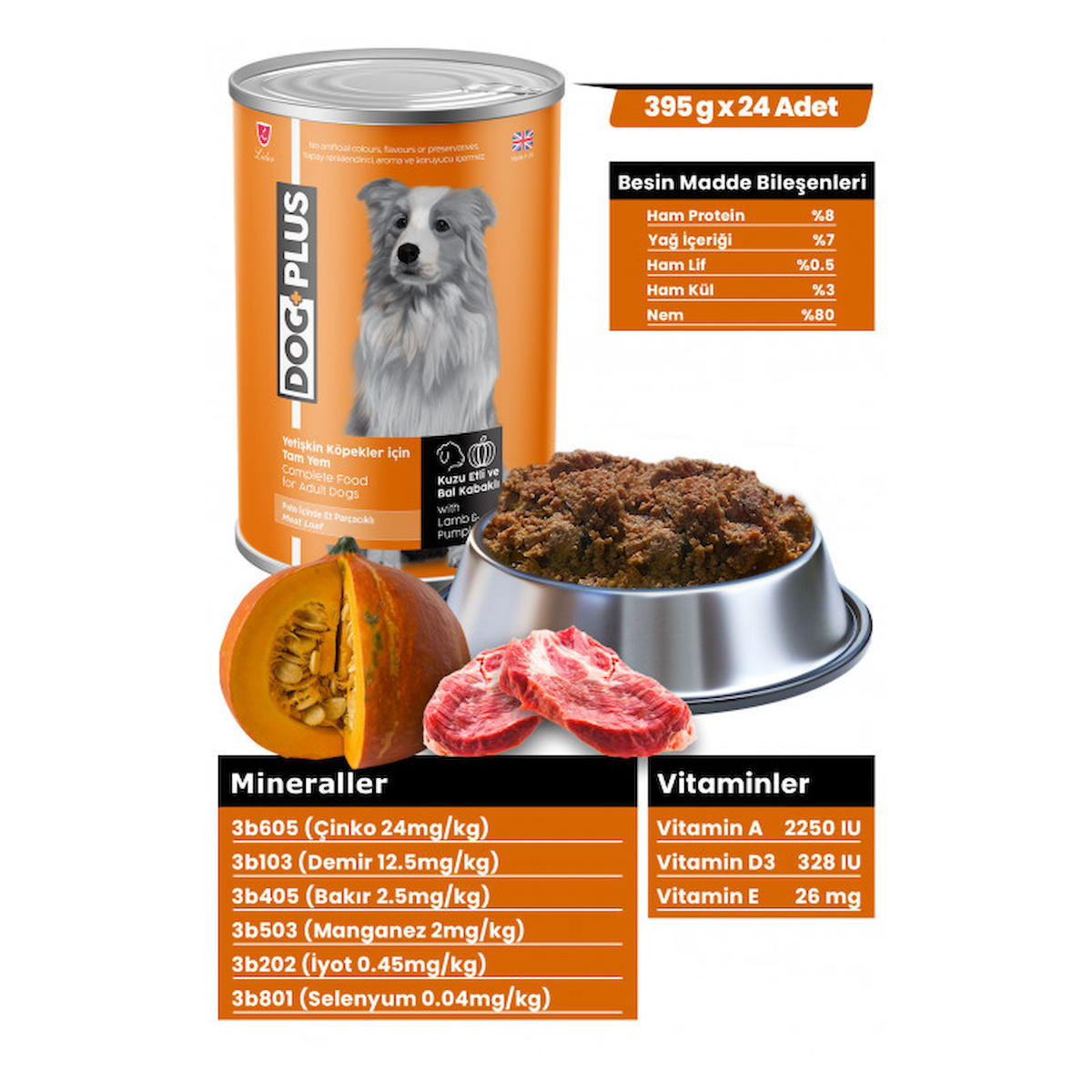 DogPlus Pate İçinde Et Parçacıklı Kuzu Etli ve Balkabaklı Yetişkin Köpek Konserve Yaş Mama 395 Gr x 24 Adet