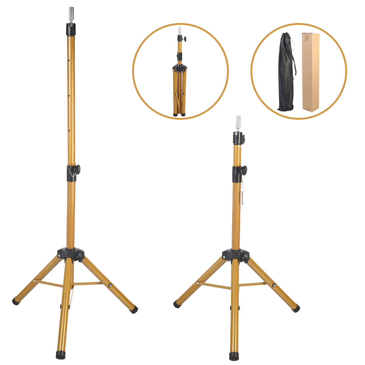  Kuaför Eğitim Mankeni İçin Metal Tripod - Simli Gold + Taşıma Çantası