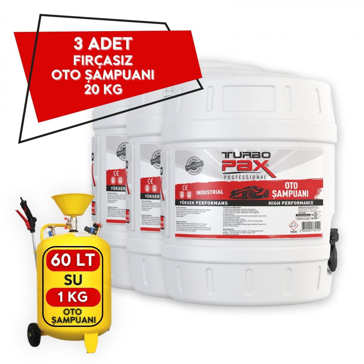 3 Adet 20 Kg Fırçasız Oto Şampuanı (1/60 Konsantre)