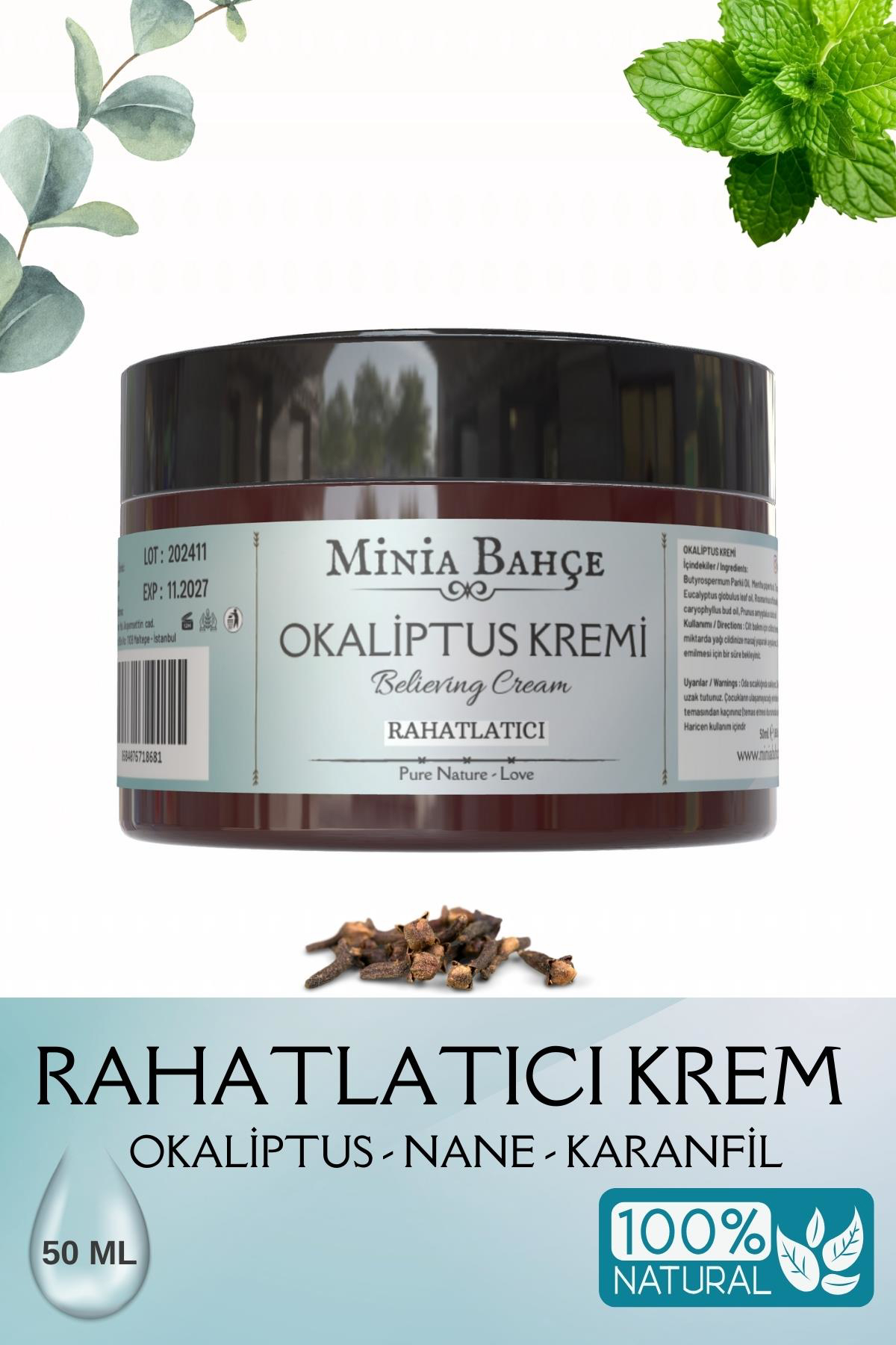 Okaliptus kremi, 50ml. %100 Doğal