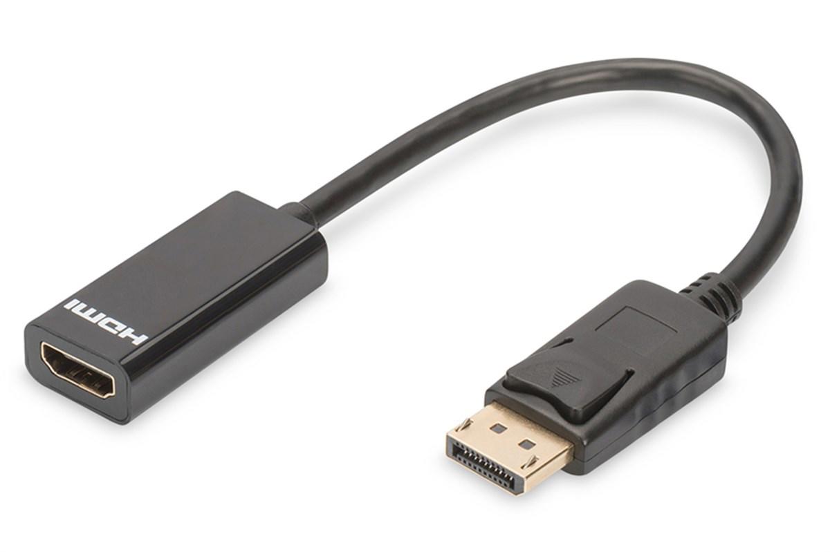 Digitus DisplayPort (DP)  HDMI Adaptörü, Kablolu, DP Erkek - HDMI Tip A Dişi, AWG: 28, çift kat zırhlı, 0.15 metre, kilit mekanizmalı, DP 1.1a uyumlu, siyah renk
Digitus DisplayPort Adapter Cable, DP - HDMI type A M/F, 0.15m,w/inte