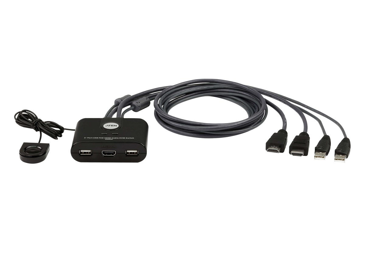 2 Port USB FHD HDMI KVMP™(Keyboard/Video Monitor/Mouse) Periferi (Çevre Cihazlarla (USB) Bağlantı Kurabilir) Switch, KVM bağlantı kablosu ürüne gömülüdür, Remote Port Selector ile birlikte
2-Port USB FHD HDMI Kablolu KVM Switch
2-Port 