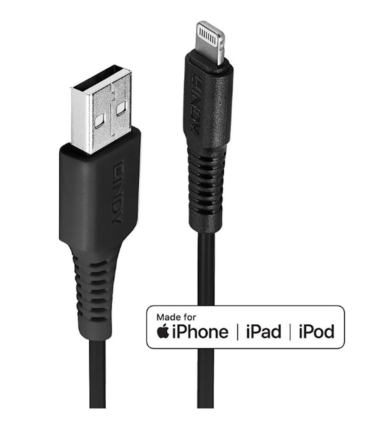 iPod®, iPhone®, iPad® için USB Senkronizasyon ve Şarj Kablosu, Lightning Konektörlü, USB 2.0 Tip A Erkek  Lightning C89 Erkek, 1 metre, Siyah Renk
1m USB Type A to Lightning Cable, Black (USB Type A Male to Lightning Male)
