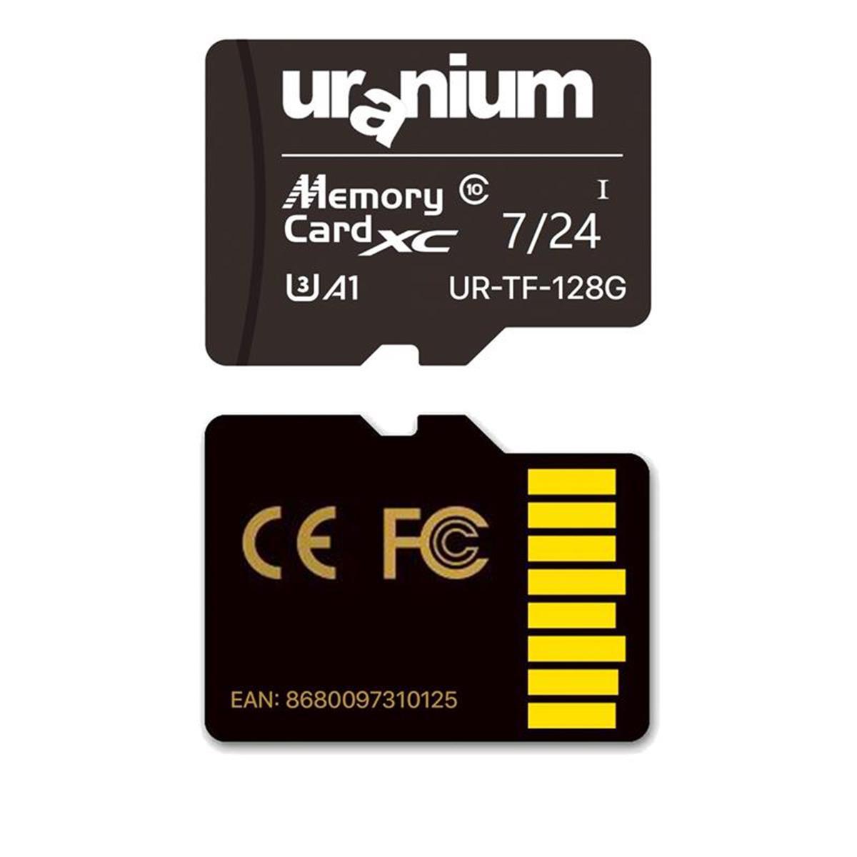 128 GB URANIUM UR-TF-128G MICRO SD CARD 7/24 SURVEILLANCE 100/50MBS INDUSTRIAL U3 HAFIZA KARTI (3 YIL GARANTİ)