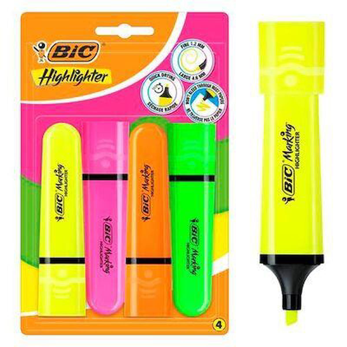 Bic Marking Flat Highlighter 4Lü Blister Canlı Renkler