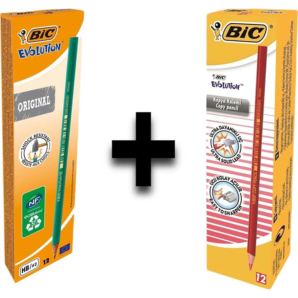 Bic Evolution 650 Hb Kurşun Kalem 12'li ve Bic Kırmızı Kopya Kalemi 12'li