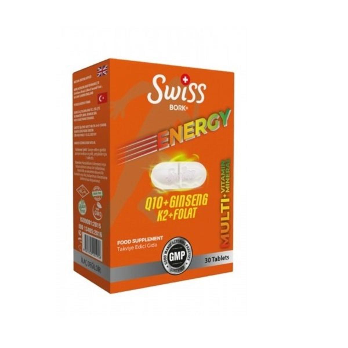 Swiss Bork Energy Q10 + Gingeng + K2 + Folat 30 Tablet