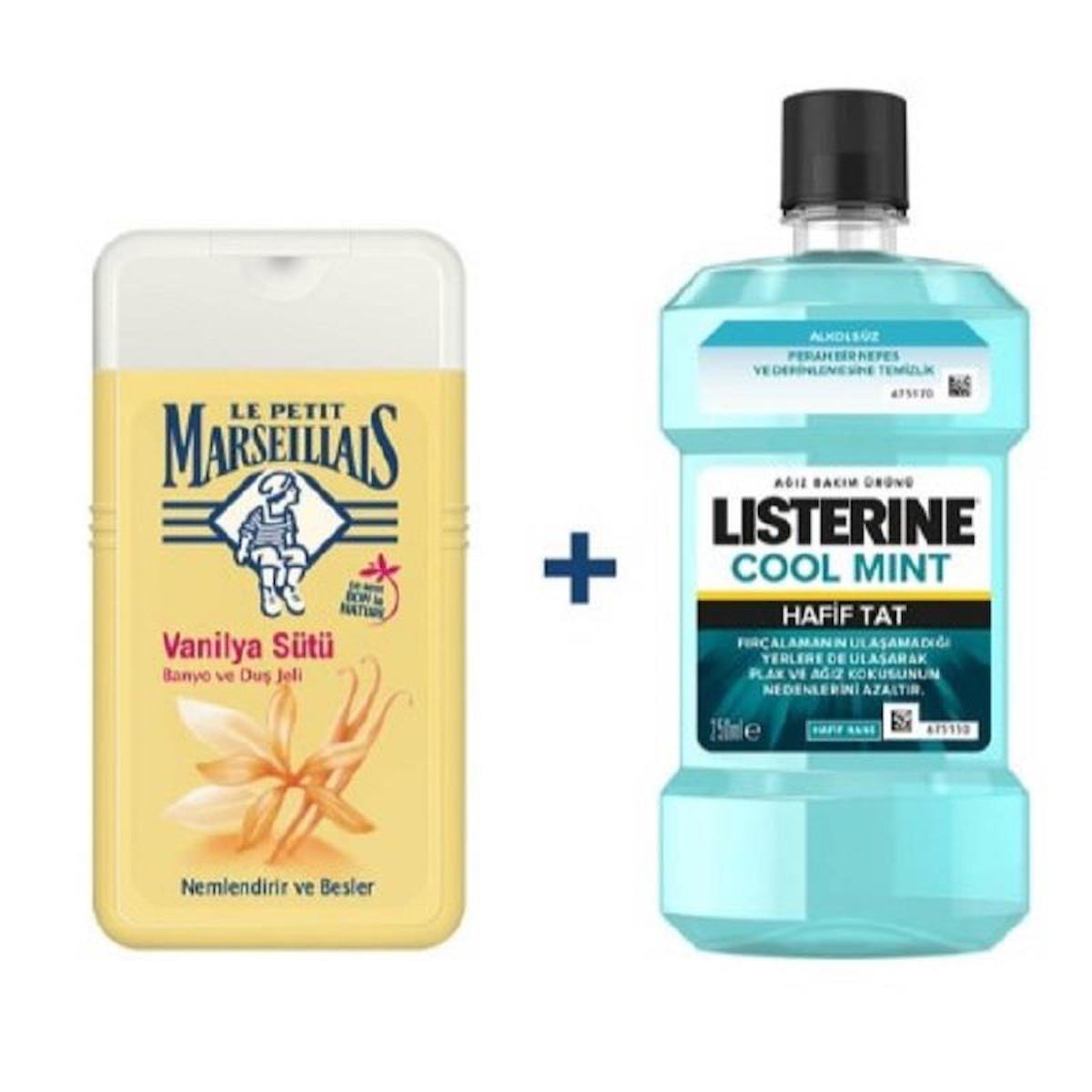 Listerine Cool Mint Ağız Bakım Suyu 250 ml + Le Petit Marseillais Duş Jeli Vanilya Sütü 250 ml