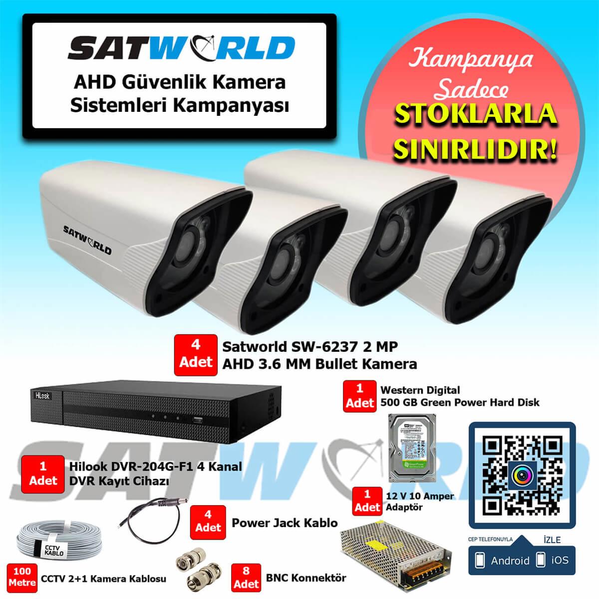 Satworld 2 Megapiksel HD 1920x1080 Bullet Güvenlik Kamerası Seti 4'lü