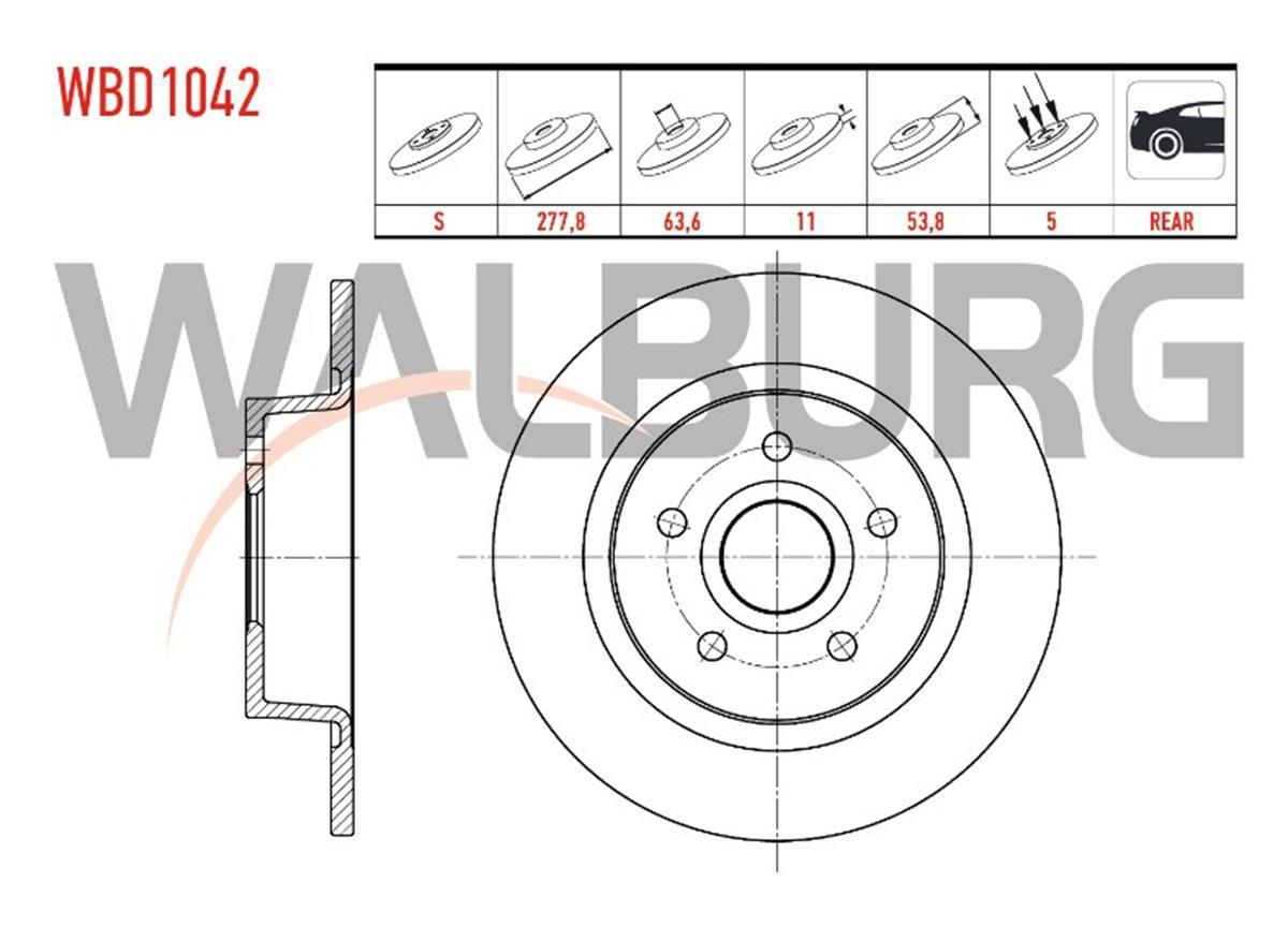 FREN DISKI ARKA DUZ FORD TRANSIT CONNECT 1.8 TDCI 5 BIJON 277,8X11X63,7X53,8 2002-2013 2T14 2A315 AC 2T14 2A315 BC 4475316