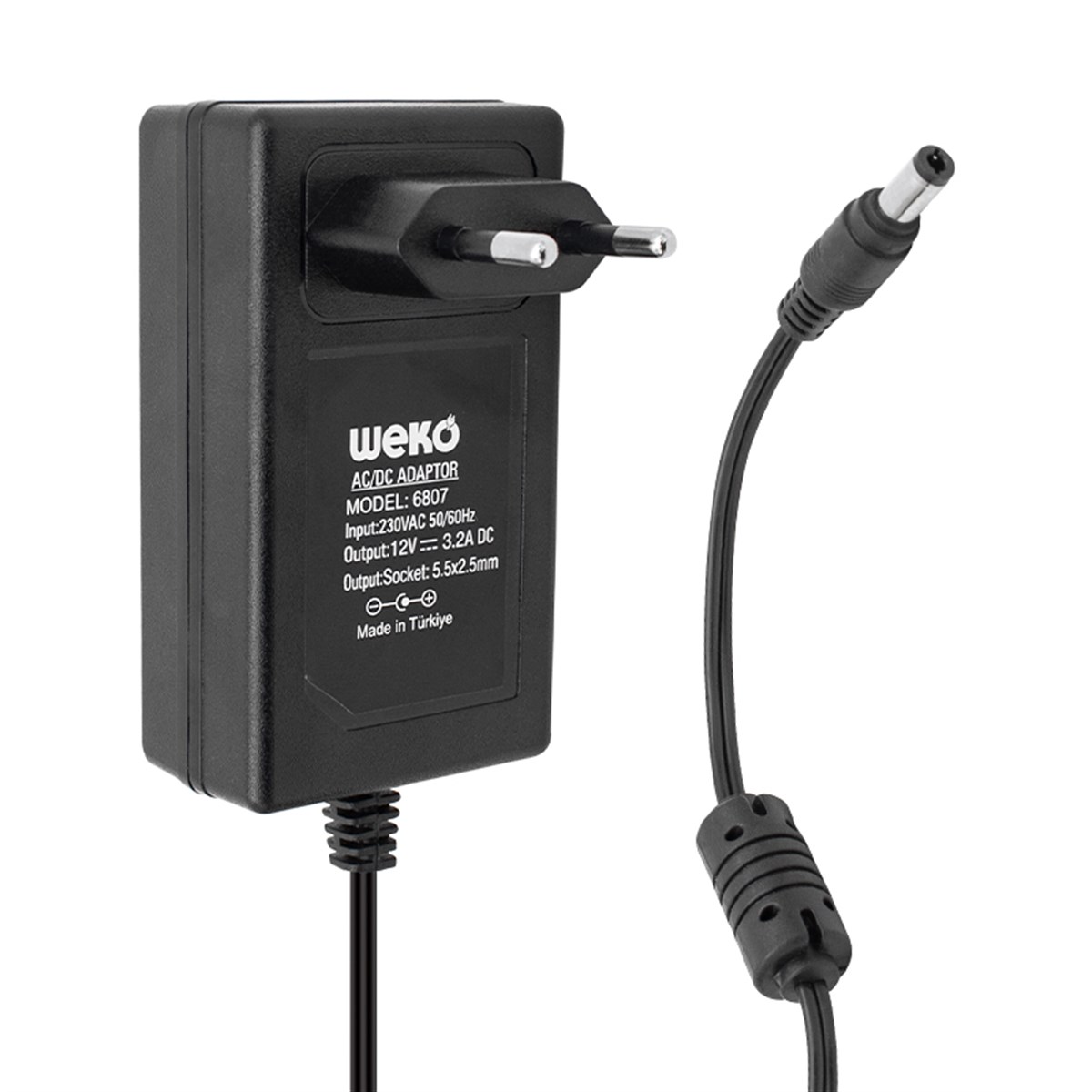 WEKO 12 VOLT - 3.2 AMPER - 38 WATT 5.5*2.5 UÇLU PLASTİK KASA PRİZ TİP ADAPTÖR KUTUSUZ YERLİ ÜRETİM