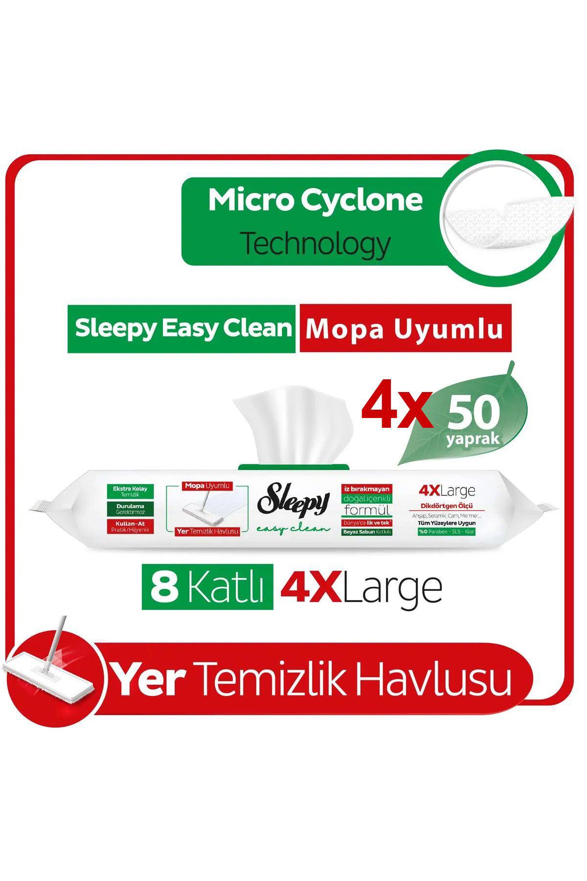 Sleepy Easy Clean Beyaz Sabun Katkılı Mopa Uyumlu Yer Temizlik Havlusu 4x50 Yaprak (200 Yaprak)