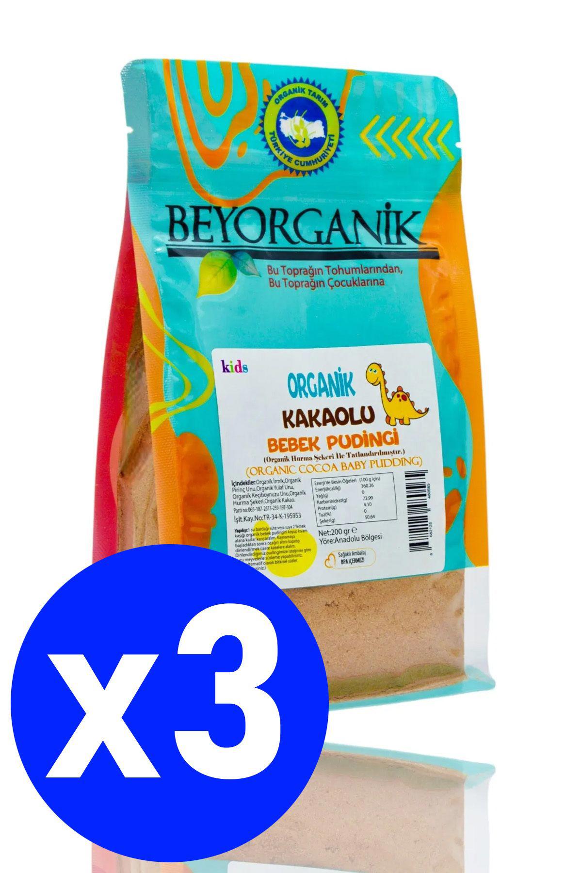 Organik Kakaolu Bebek Pudingi 3 Adet 200 Gr (Organik Hurma Tozu İle Tatlandırılmış)