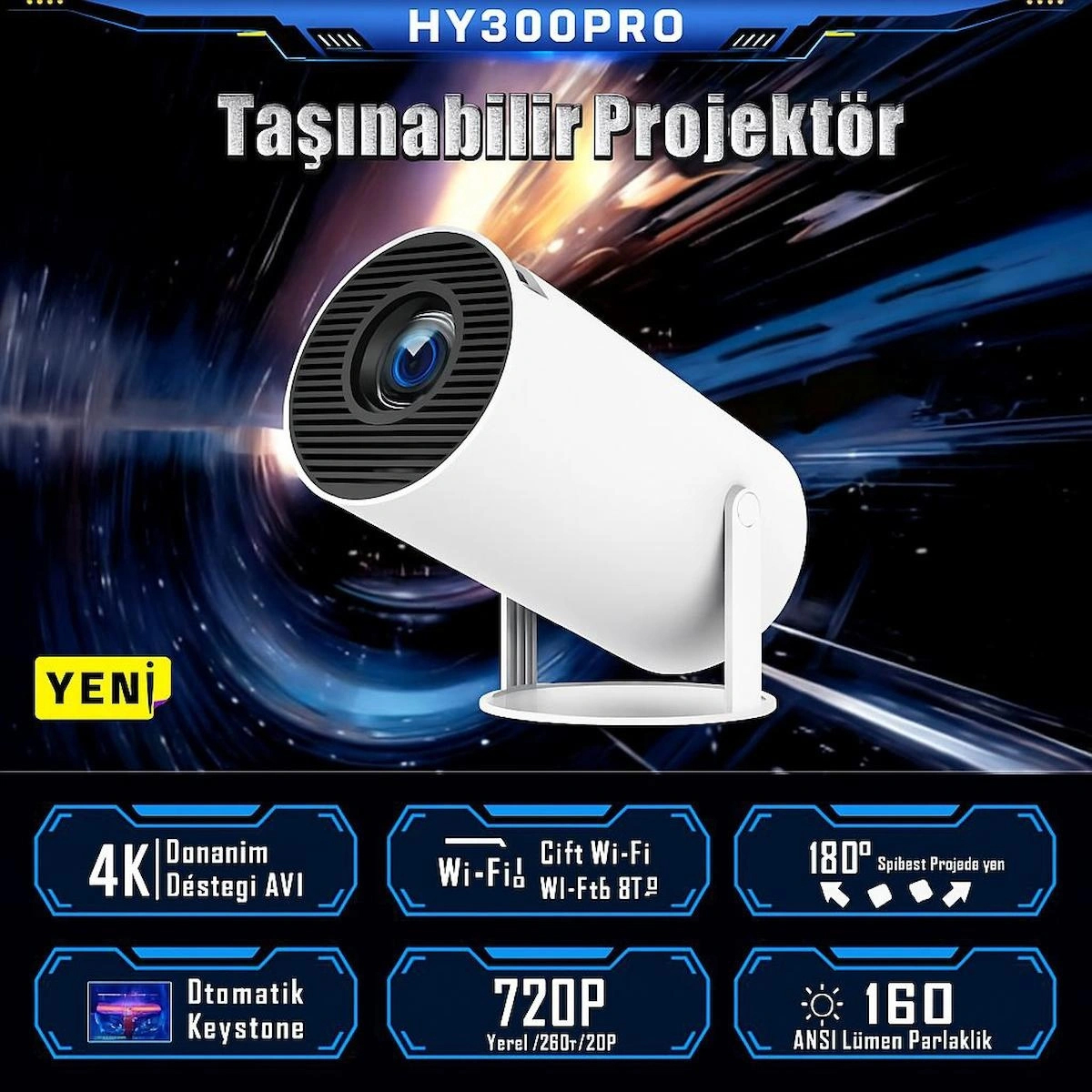 Hy300 Pro 4K Taşınabilir Sinema Projeksiyon 1280*720P Ev Sineması Android Akıllı Projeksiyon