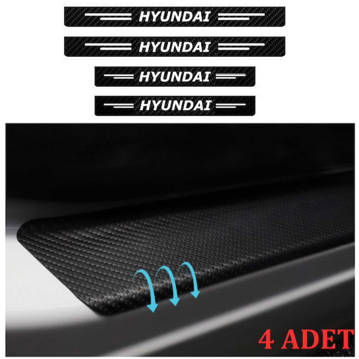 Hyundai Bayon İçin Uyumlu Aksesuar Oto Kapı Eşiği Sticker Karbon 4 Adet