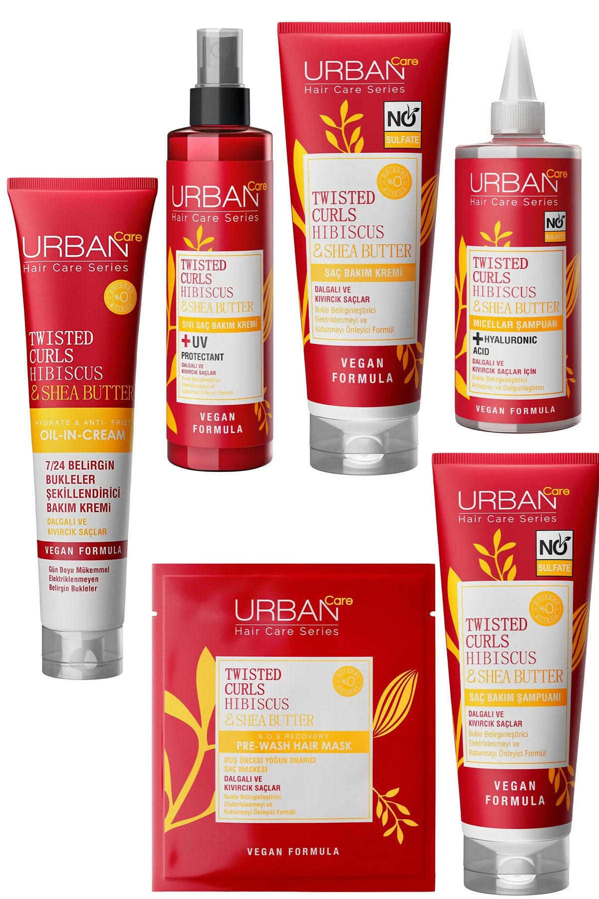 Urban Care Bukle Belirginleştirici Twisted Curl Hibiscus&Shea Butter Serisi Dalgalı ve Kıvırcık Saçlar 6 lı Set