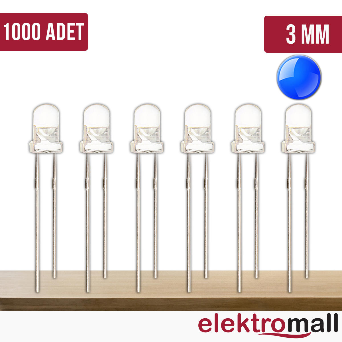 3mm Mavi Şeffaf Led - 1000 Adet