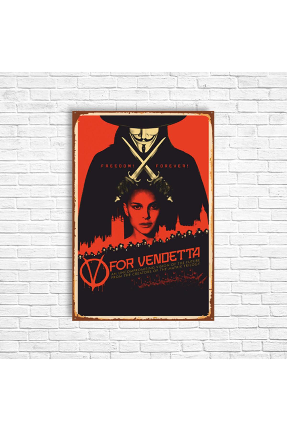 V For Vandetta Retro Ahşap Poster