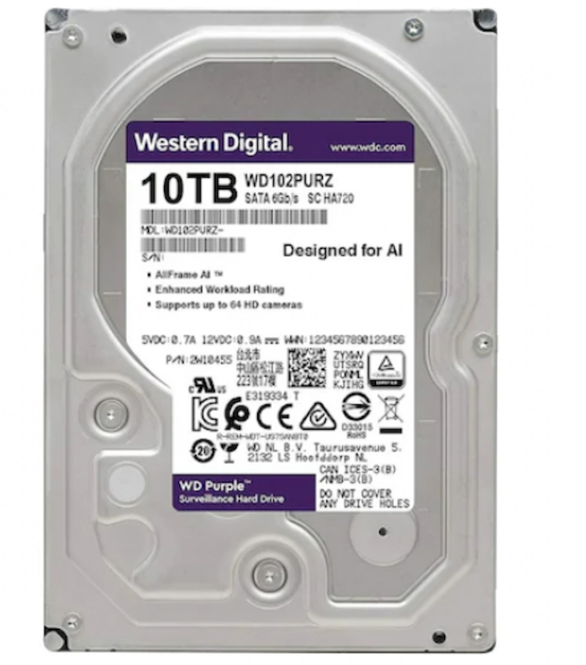 Western Digital Purple 10 TB WD102PURZ 7200 RPM SATA 3 3.5" Harddisk