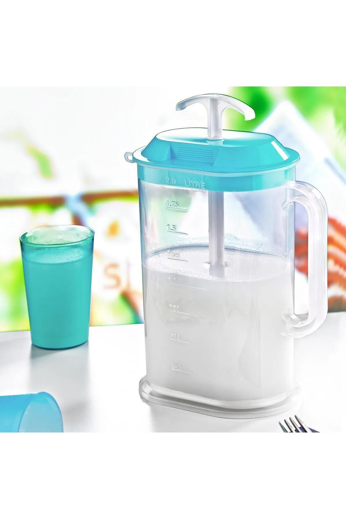 Deluxe Kalite Sızdırmaz Basmalı Oval Yayık Ayran Sürahisi Bpa İçermeyen Plastik Büyük Boy 2 lt