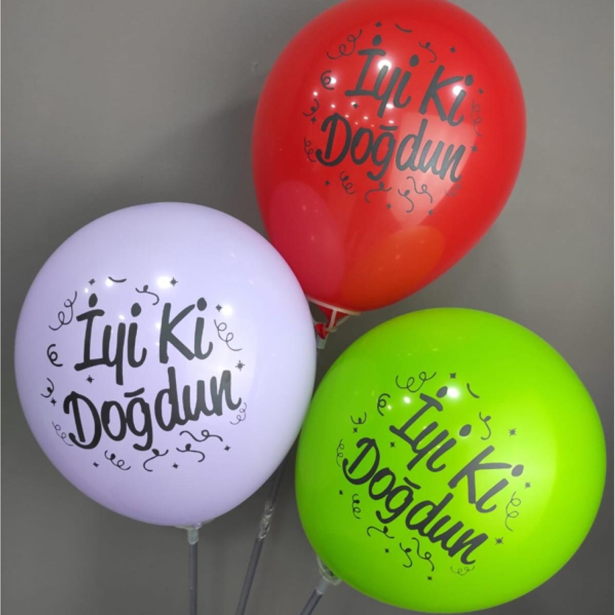 12" İyi Ki Doğdun Baskılı Balon Karışık  Model 1+1 - 100 Adet