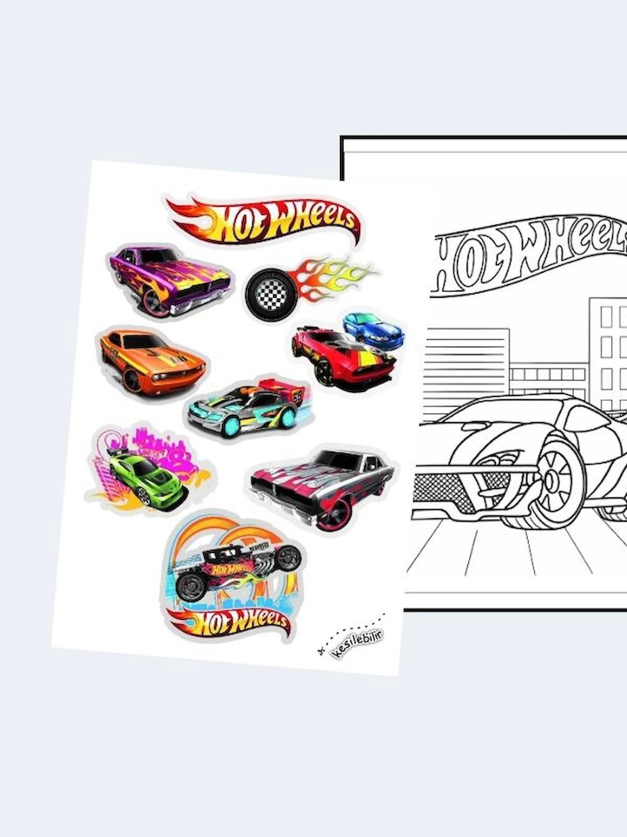 Hot Wheels Boyama Kitabı (20 Tam Sayfa), (Sticker Hediyeli)