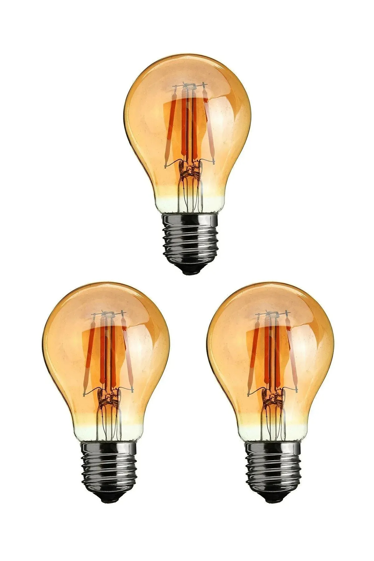 3 Adet Rustik 4w A60 Led Filament Ampul Bal Cam E27 Sarı Işık Dekoratif Vintage Aydınlatma