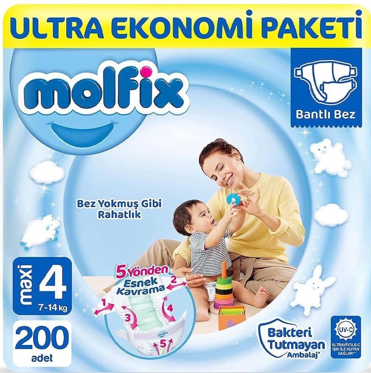 Molfix Bebek Bezi Ultra Fırsat Paketi Maxi 4 No 100 Lü X 2'li