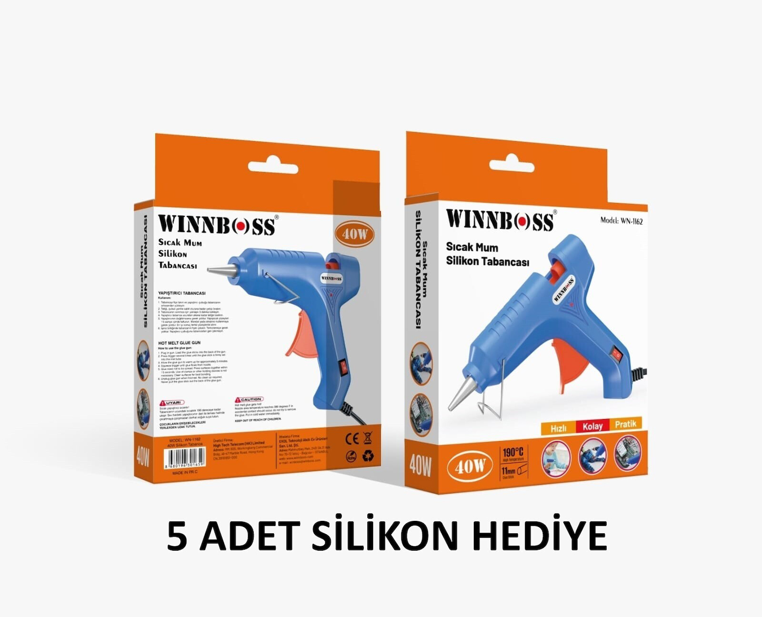 Metal Uçlu-Düğmeli-40W-190C 11MM Çapında Kalın Sıcak Mum Silikon Tabancası+5 Silikon Hediye