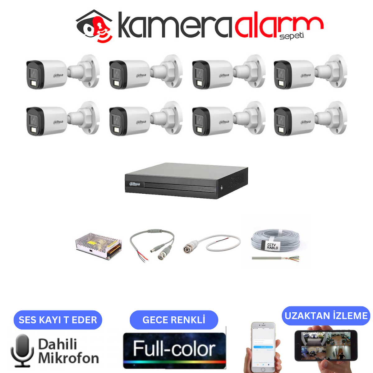 DAHUA 8 KAMERALI DAHİLİ MİKROFONLU KAMERA SETİ - 1TB HDD