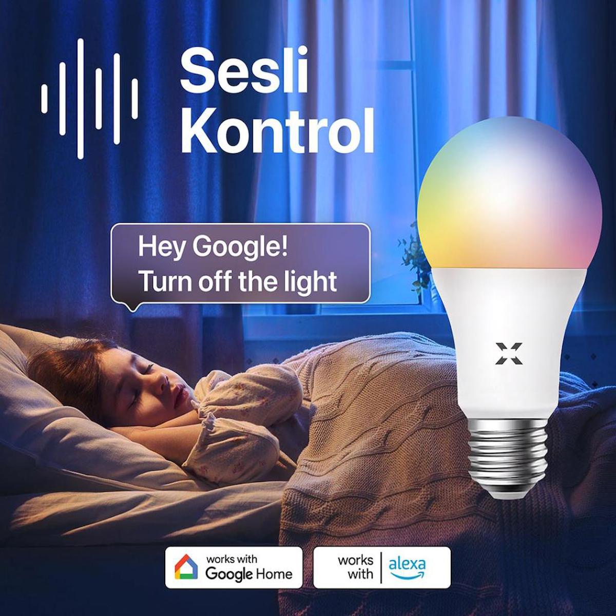 Wi-Fi LED Akıllı RGB Ampul Mobil Uygulama Denetimli, Google Home ve Alexa Uyumlu Çok Renkli Lamba X7021