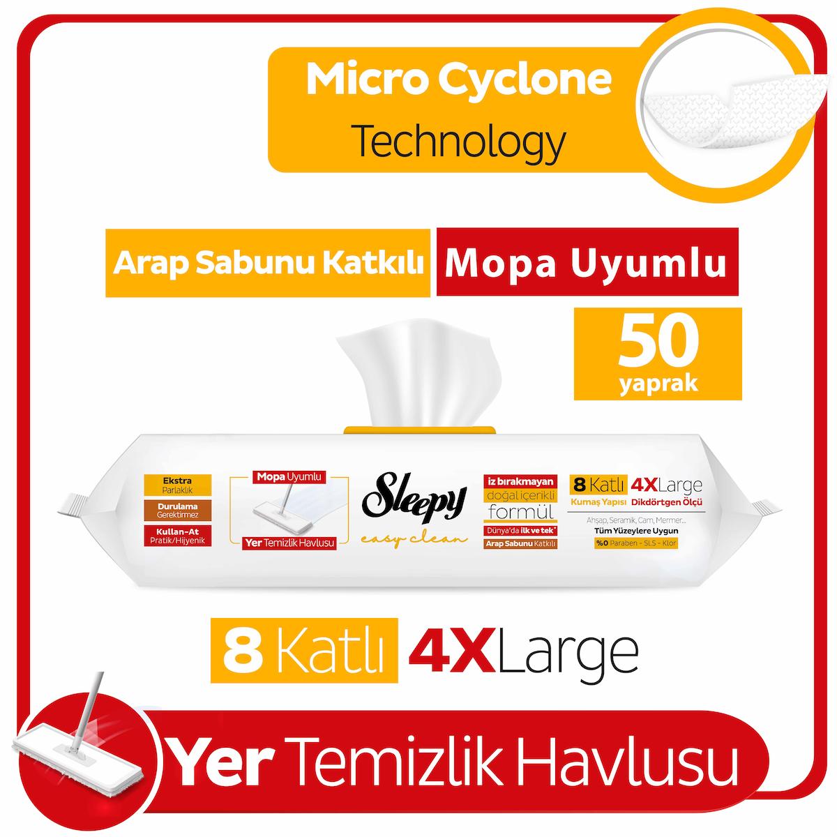 Sleepy Easy Clean Arap Sabunu Katkılı Mopa Uyumlu Yer Temizlik Havlusu 50 Yaprak