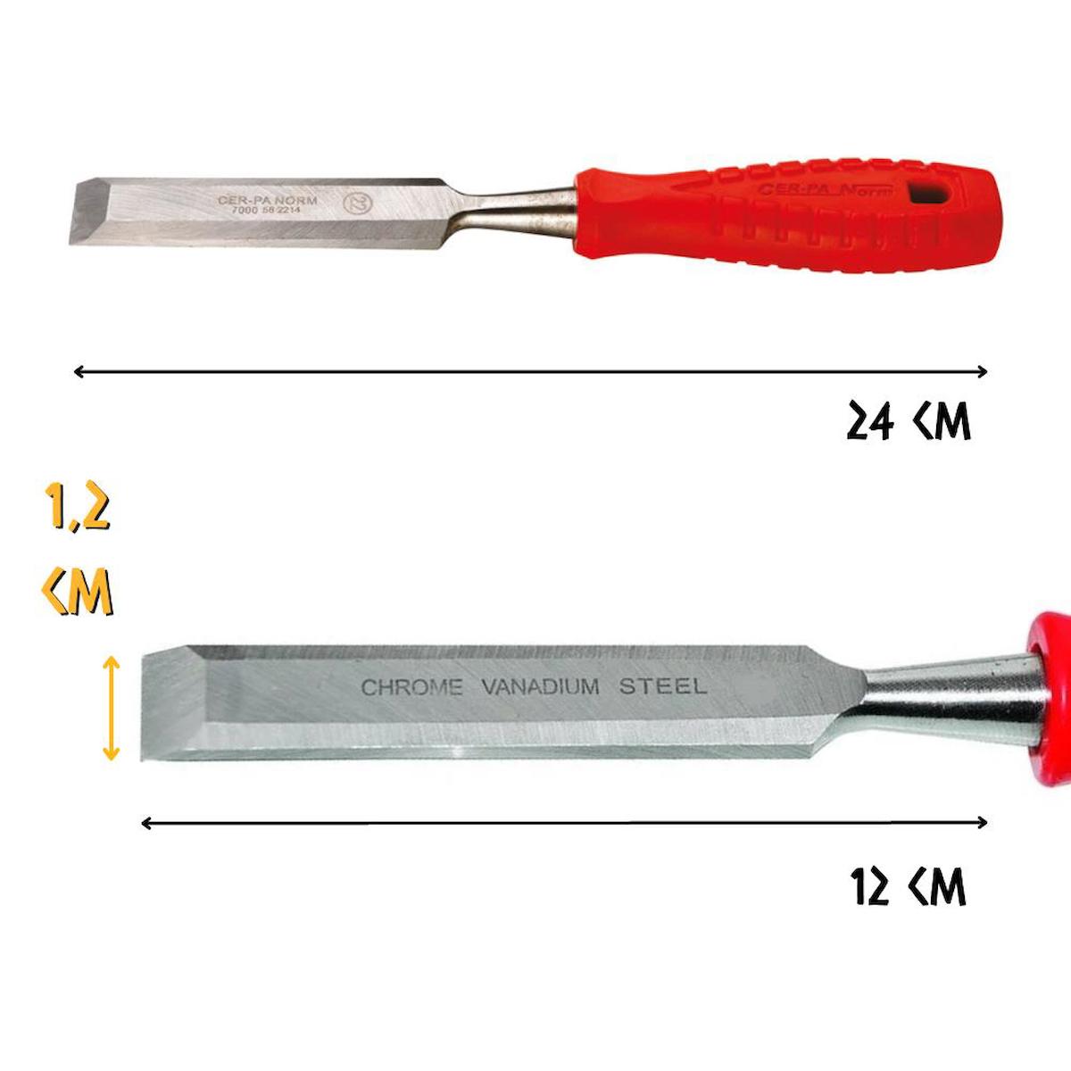 Cer-Pa Norm Plastik Saplı Düz İskarpela -  Ahşap Oyma Bıçağı - 12 mm - 24 cm.