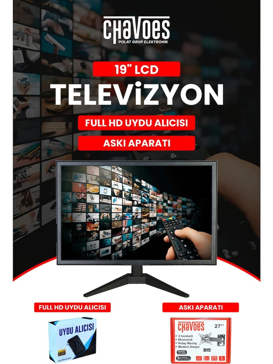 Chavoes 19″ Mutfak Televizyonu-Monitör Uydu Alıcısı Askı Aparatı -49 Ekran 12V Full Hd -Mutfak-Karavan-Tekne