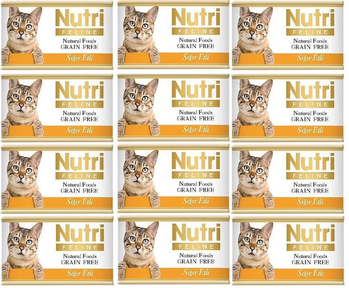 Nutri Feline Sığır Etli Tahılsız Yetişkin Kedi Konservesi 85gr 12 Adet