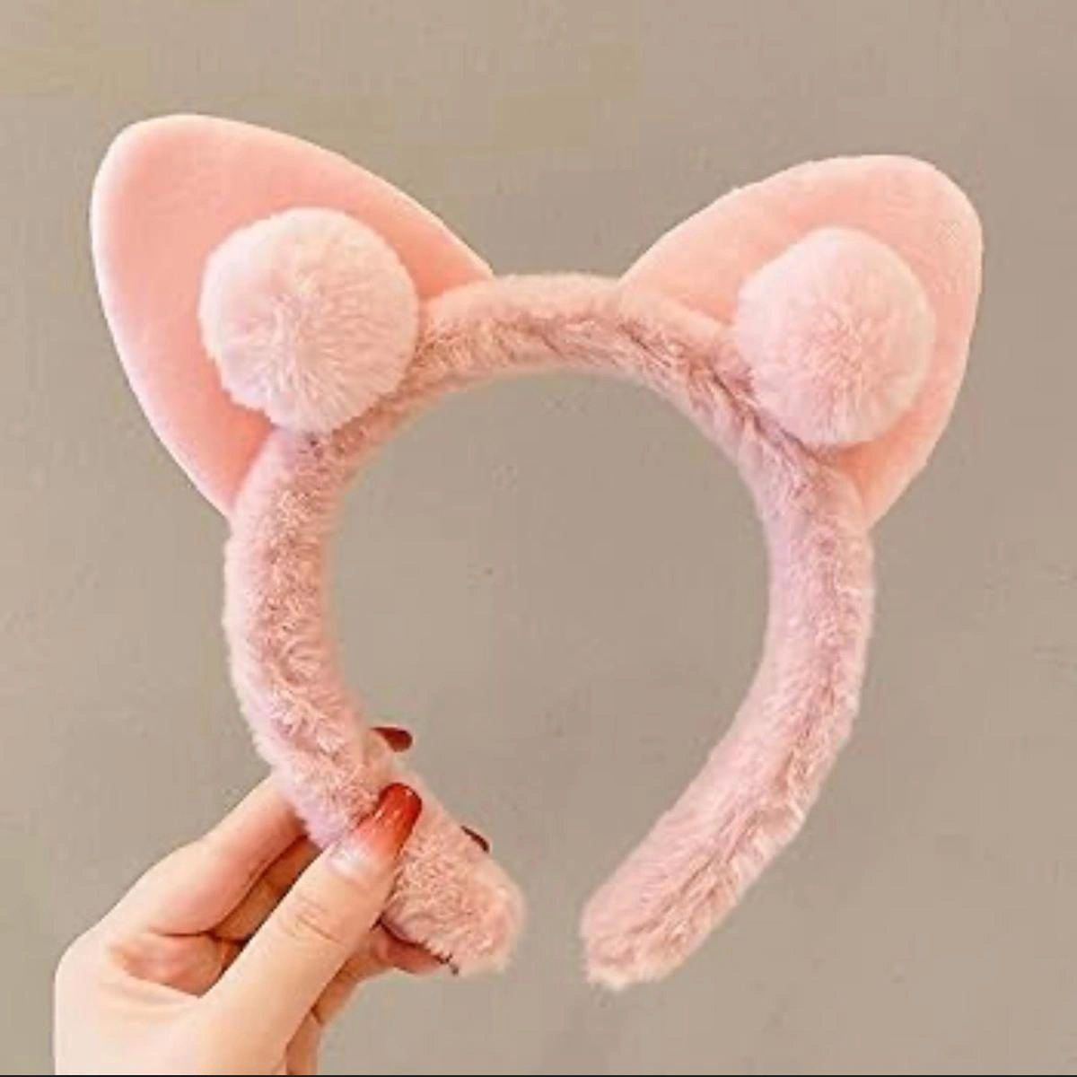 Peluş Ponpon Figürlü Kedi Kulağı Çocuk Taç Pembe