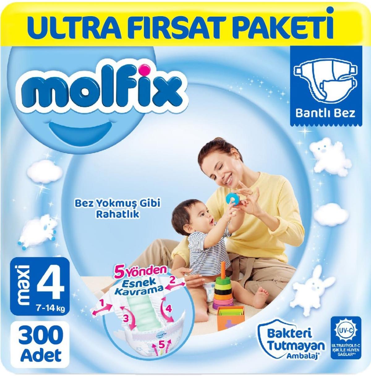 Molfix Bebek Bezi Ultra Fırsat Paketi Maxi 4 No 100 Lü X 3'li