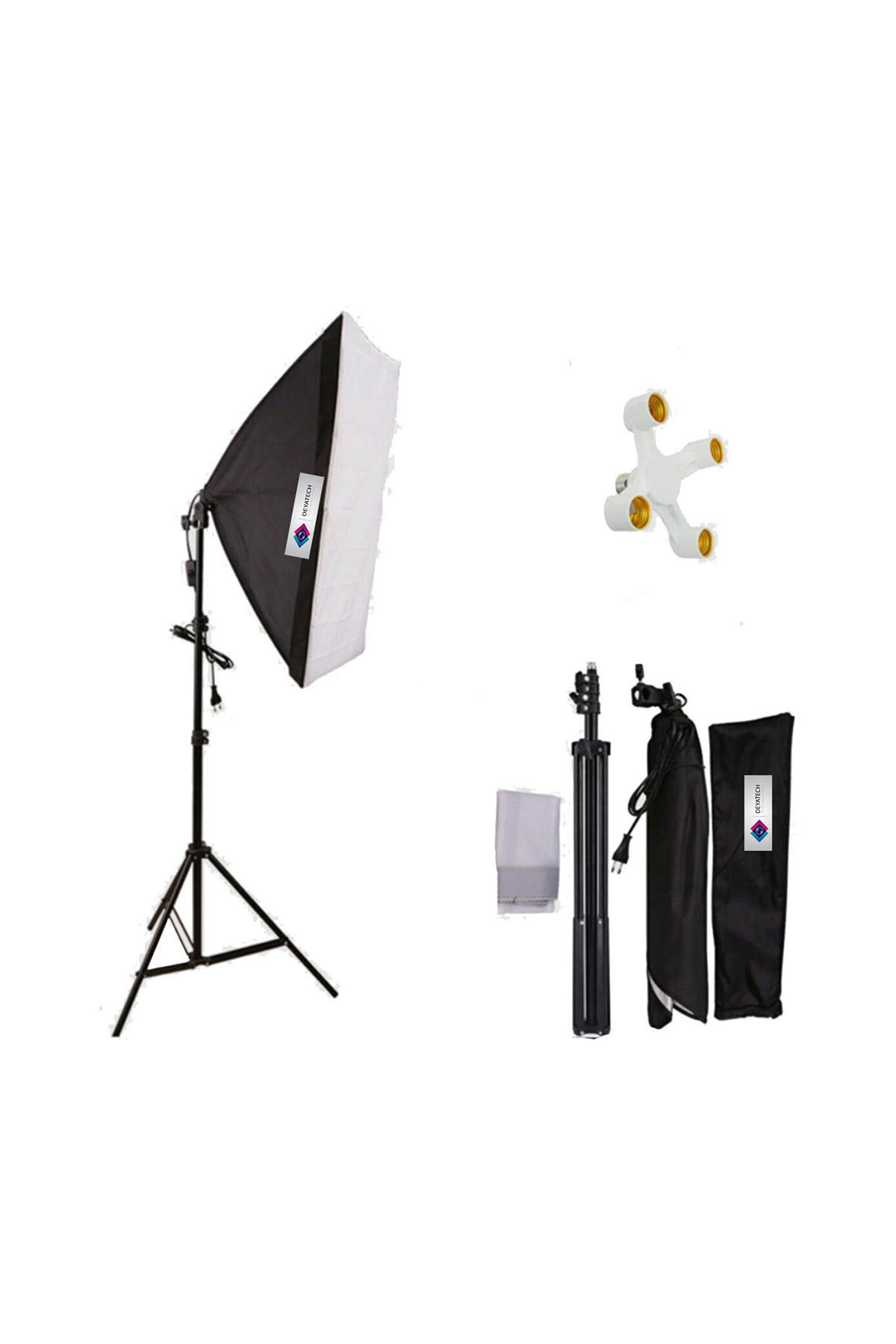 Deyatech 50X70CM Softbox 4 duylu Tekli Sürekli Işık Seti 50X70 Softbox Video Işık