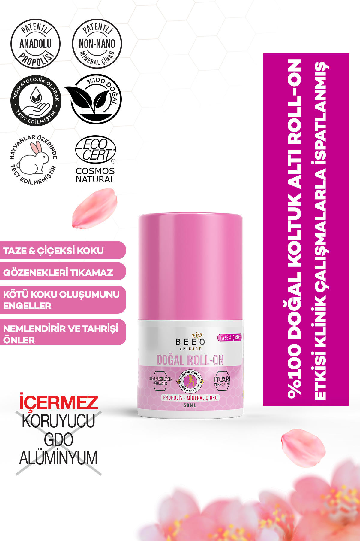 Bee'O Propolis Pudrasız Kadın Roll-On Deodorant 50 ml