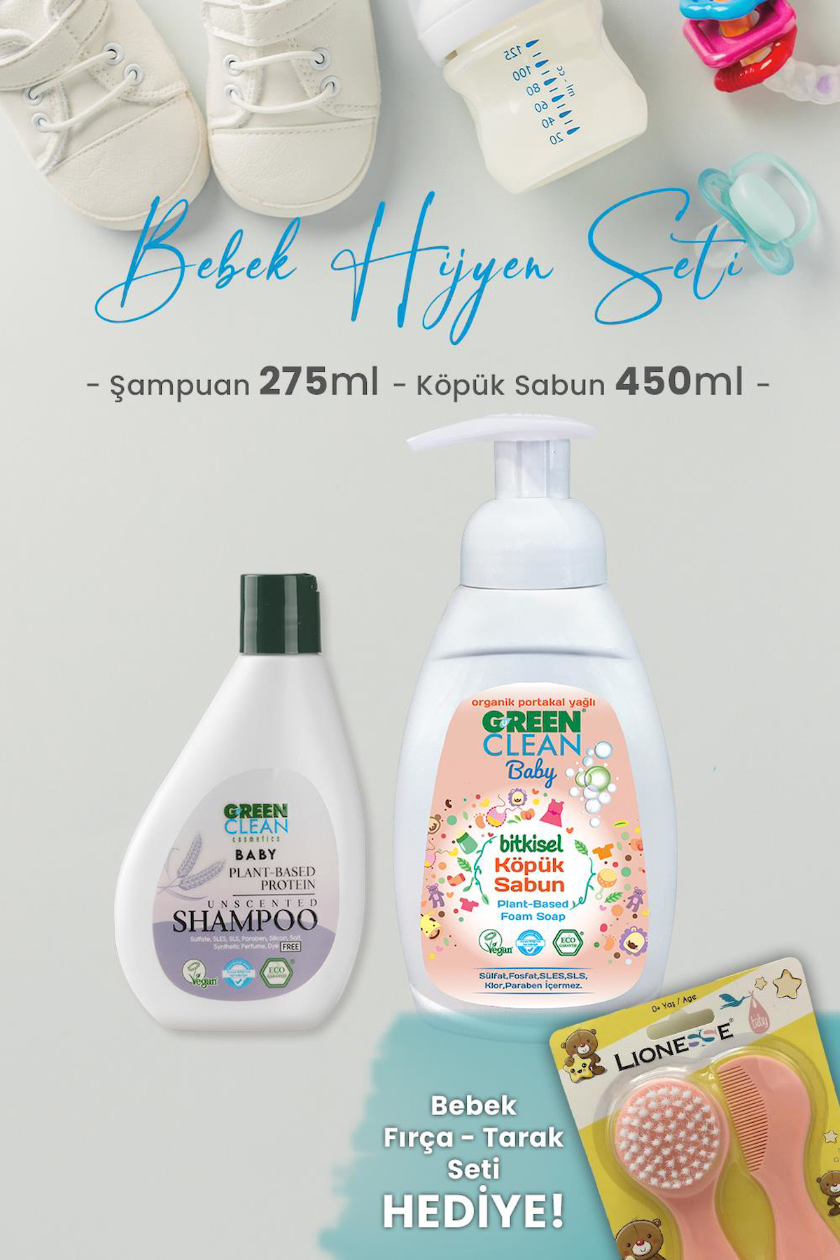 Green Clean Baby Köpük Sabun 450 ml, Şampuan 275 ml ve Hediyeli