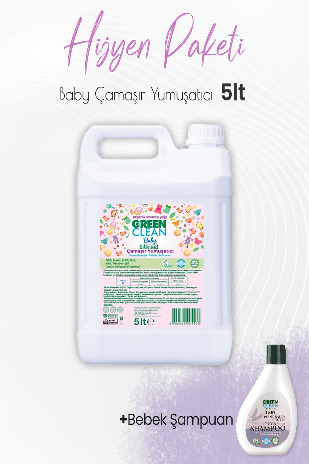 Green Clean Baby Bitkisel Çamaşır Yumuşatıcı Lavanta 5 lt ve Şampuan 275 ml