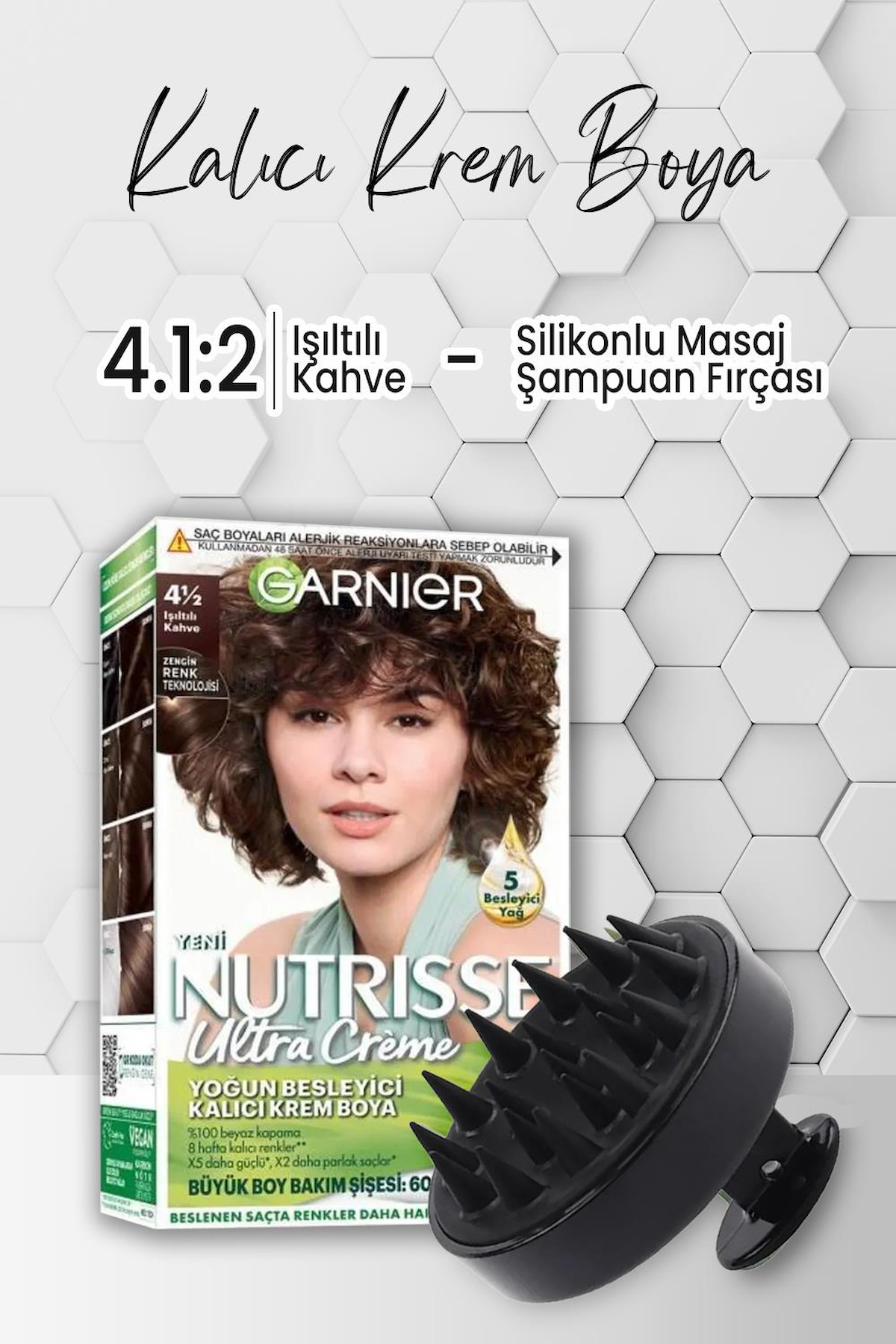 Garnier Nutrisse Krem Saç Boyası 4 1:2 Işıltılı Kahve ve Şampuan Fırçası Siyah